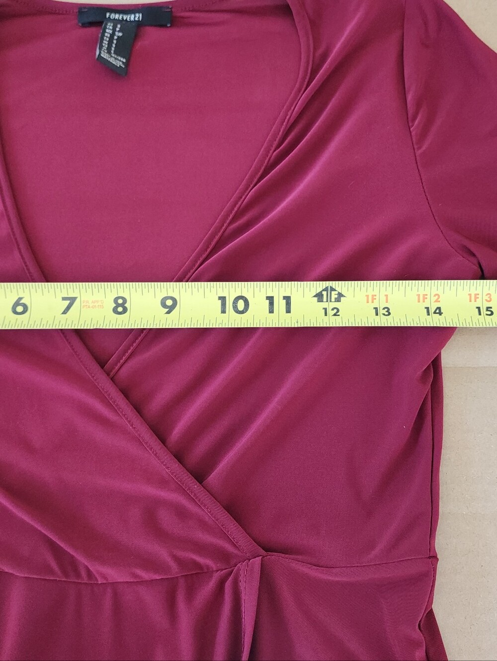 Forever 21 Faux Wrap Dress Long Sleeve Mini Vneck Red Cranberry Maroon Burgundy - Picture 7 of 8